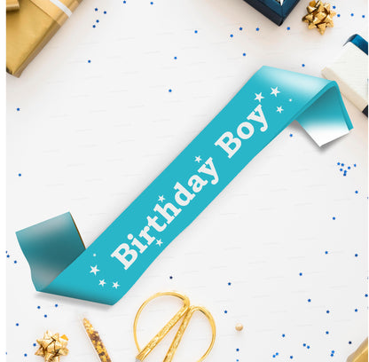 Birthday Boy Neon Blue Bold Satin Party Sash