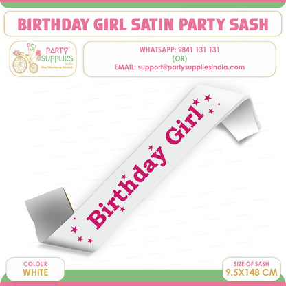 Birthday Girl White with Pink Satin Party Sash