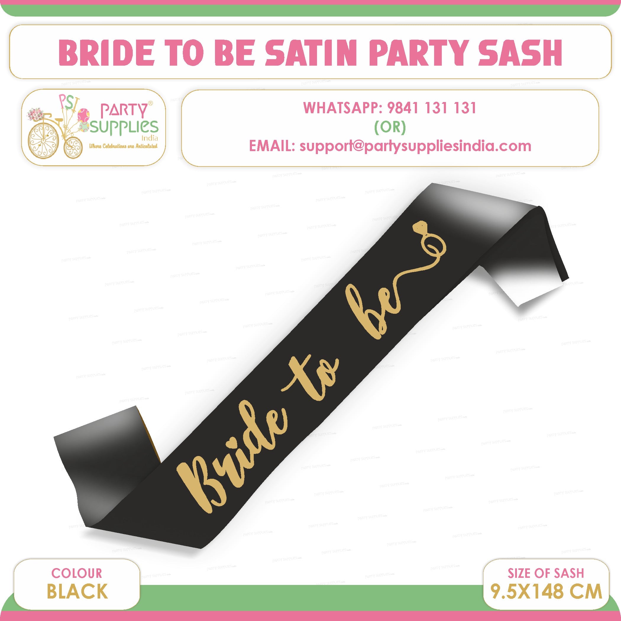 Bride to Be Black Satin Party Sash