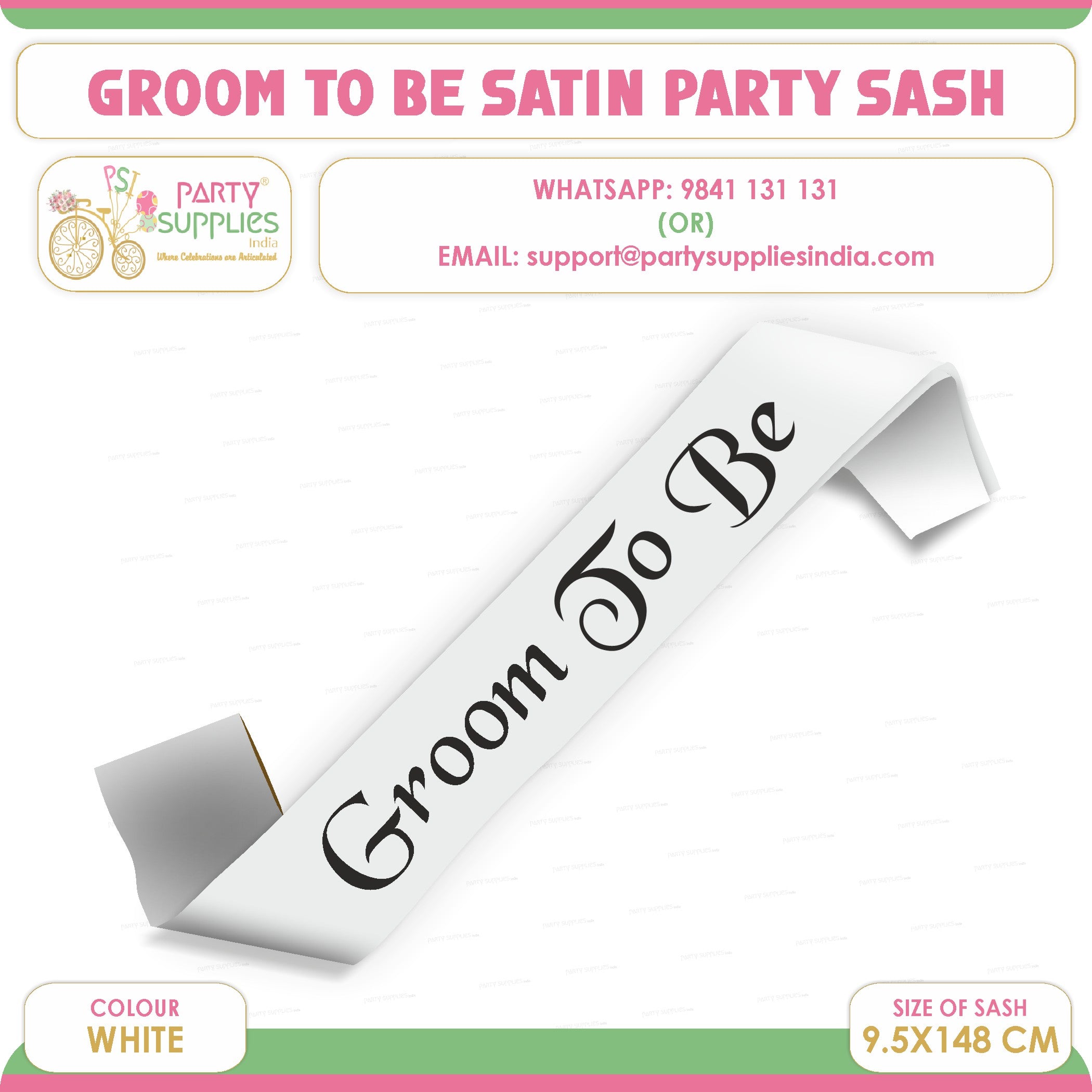 Groom to Be White Satin Party Sash