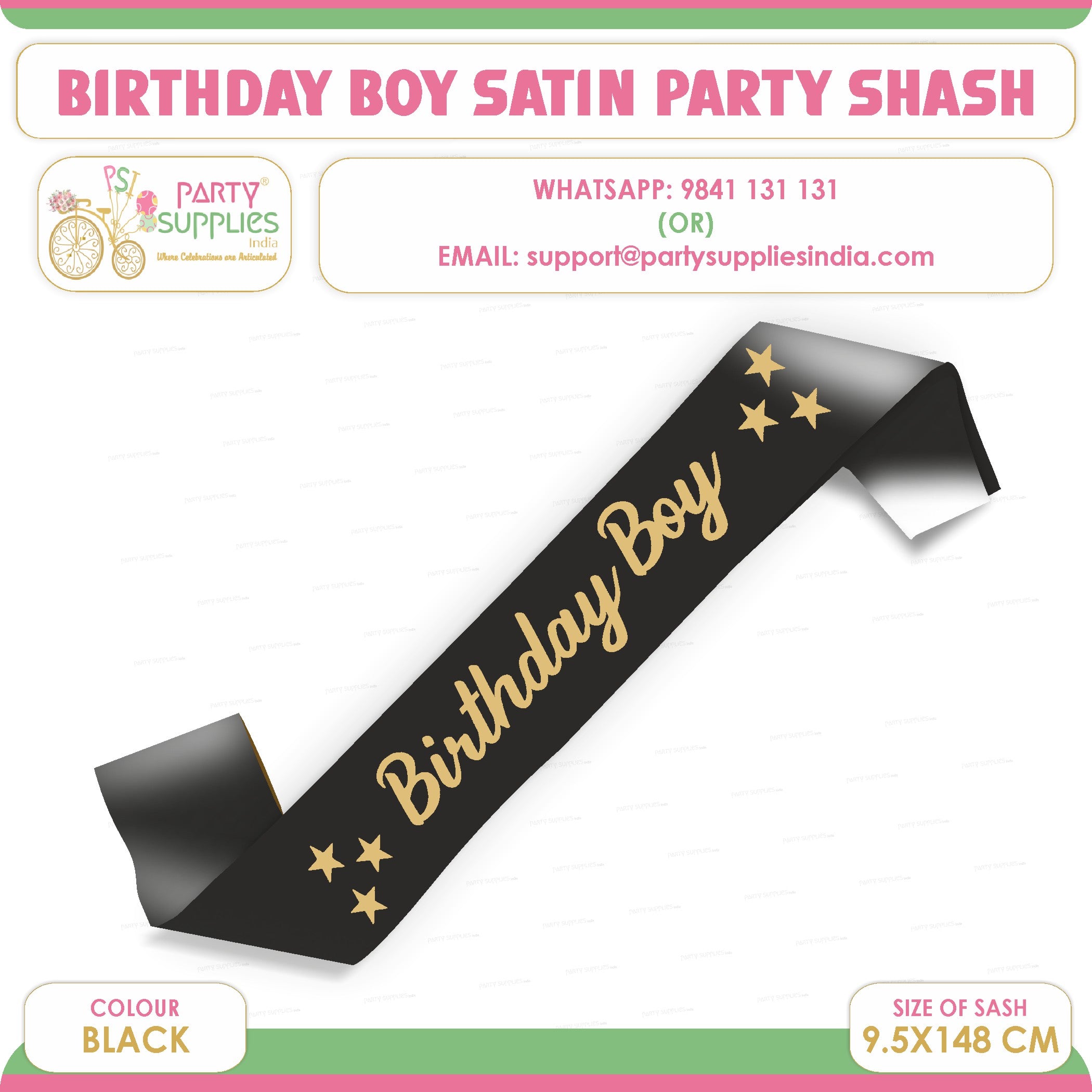 Birthday Boy Black Satin Party Sash