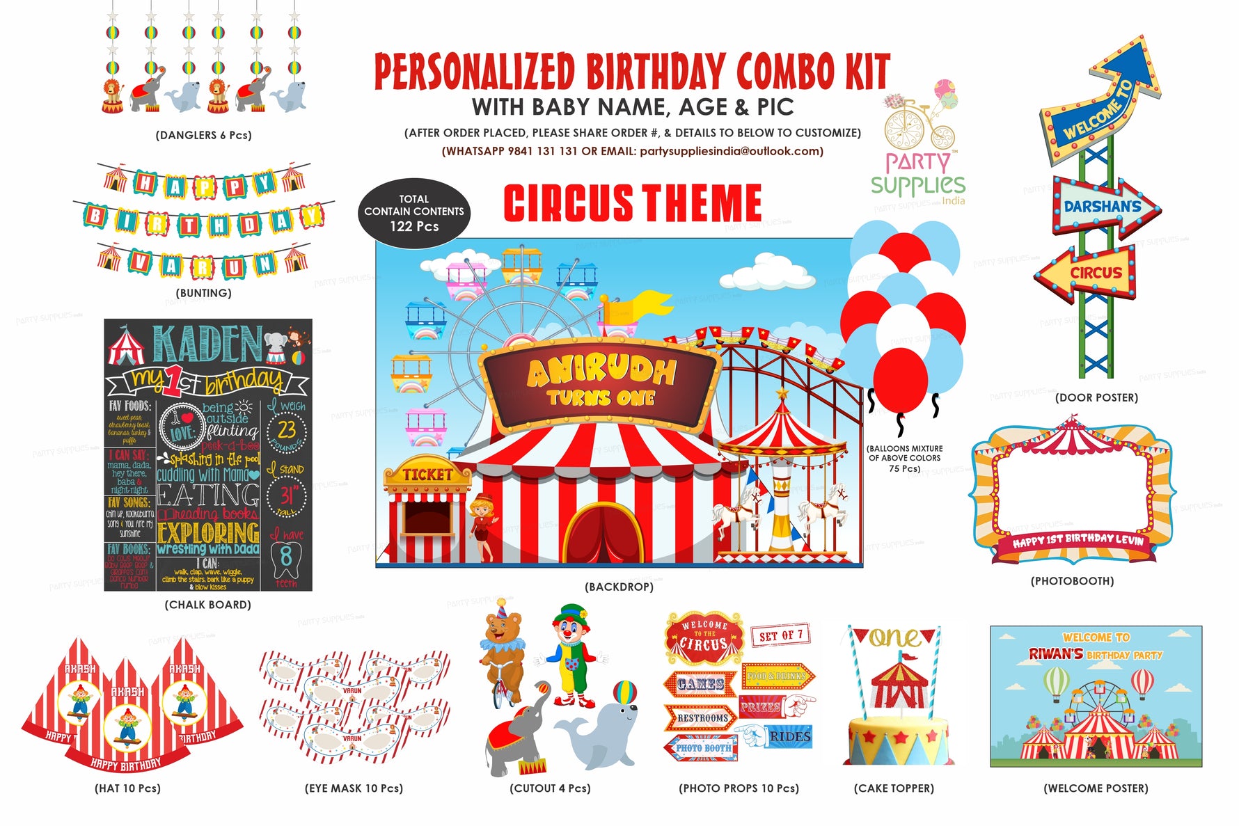 Circus Personalized Theme Combo Kits for Birthdays | Party Supplies ...